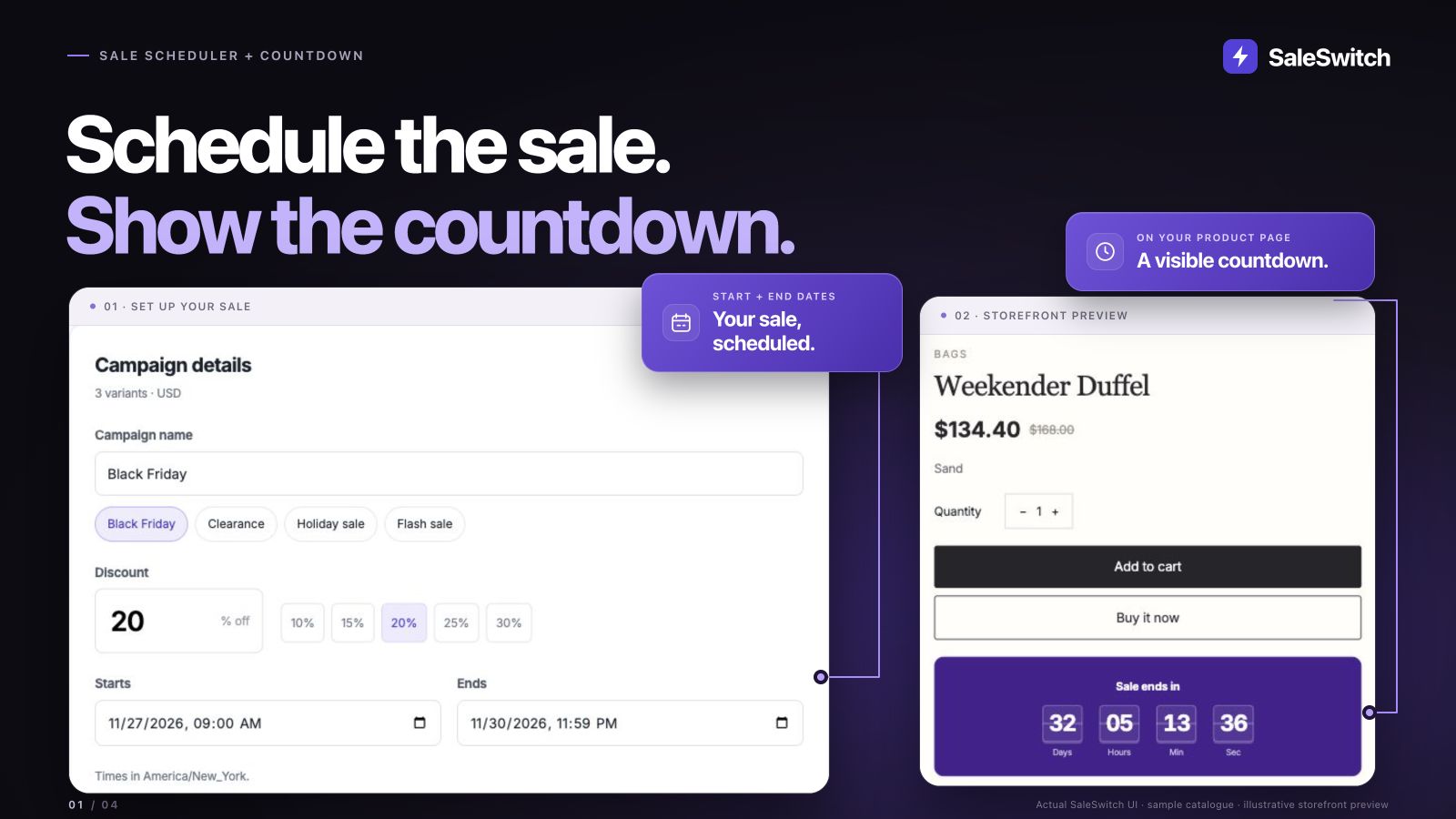 Schedule a sale and show a product countdown with SaleSwitch